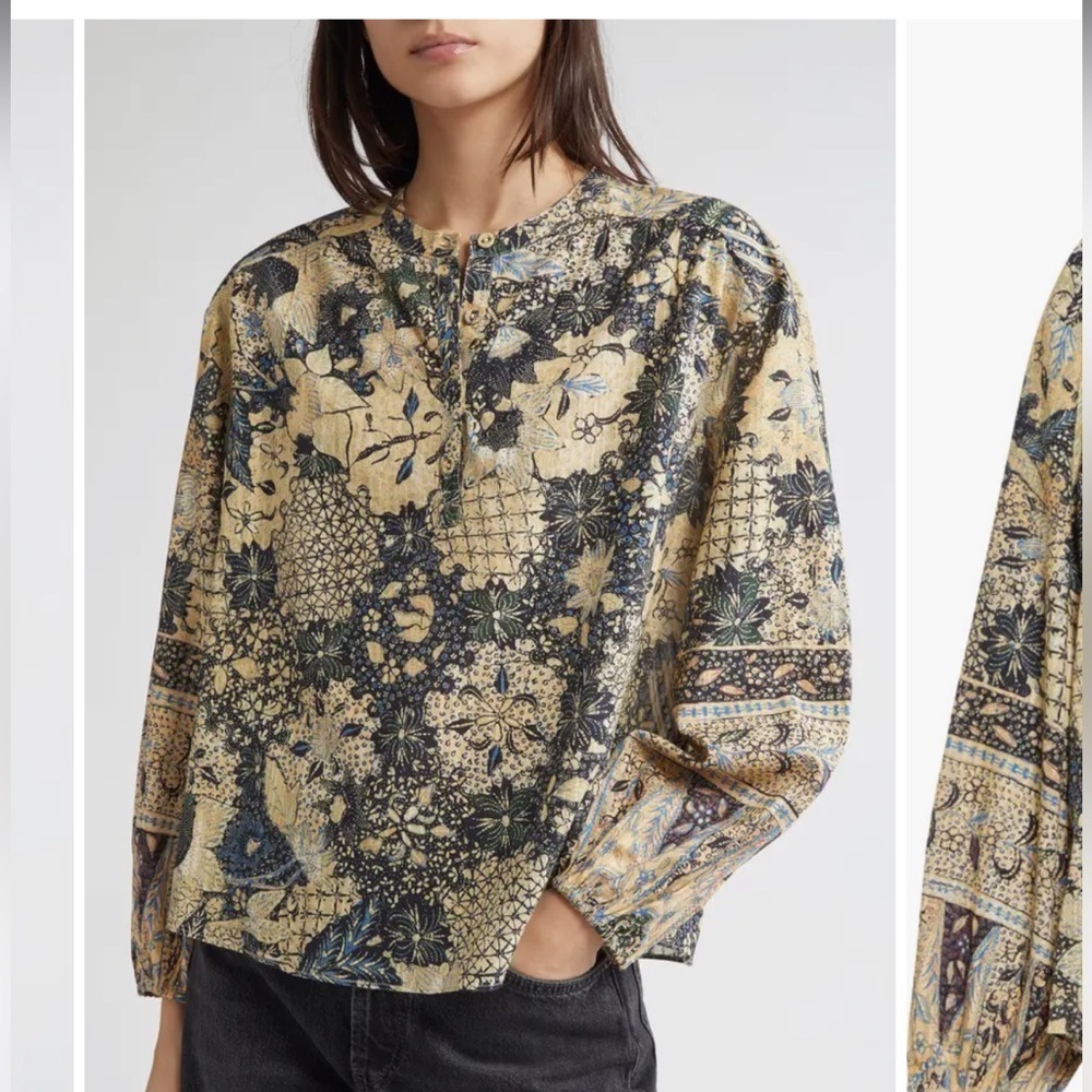 Ulla Johnson Harlow Printed cotton Blend Henley Boho Top - 4